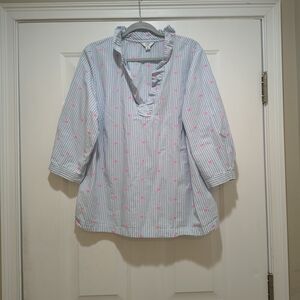 Crown & Ivy Boho Striped  Ruffle Blouse Veith Embroidered Hearts Size 2X